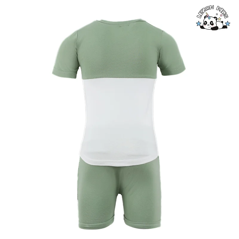 LEZONKIDS - Customizable New Fashion Suit Solid Color Block Boy Set Short Sleeve T Shirt Shorts 2 Piece Child Jogger Set